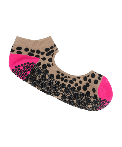 MoveActive | Slide On Grippy Socks | Tan & Neon Pink Spots