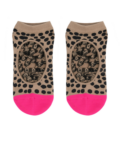 MoveActive | Slide On Grippy Socks | Tan & Neon Pink Spots